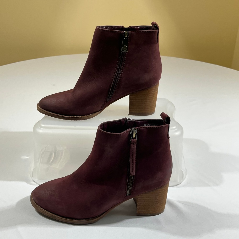 Blondo Ankle Boots Women 8.5 Burgundy Waterproof Leather Block Heel B6207